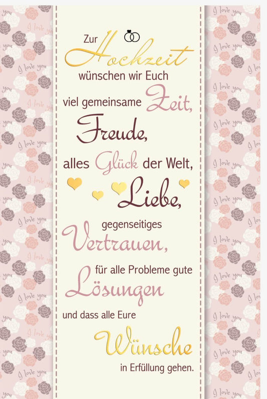 Hochzeitskarte - Stilvolle Gratulationskarte mit Herz & Rosen, Motiv für Liebe und Vertrauen, Glückwunschkarten - Hochzeit