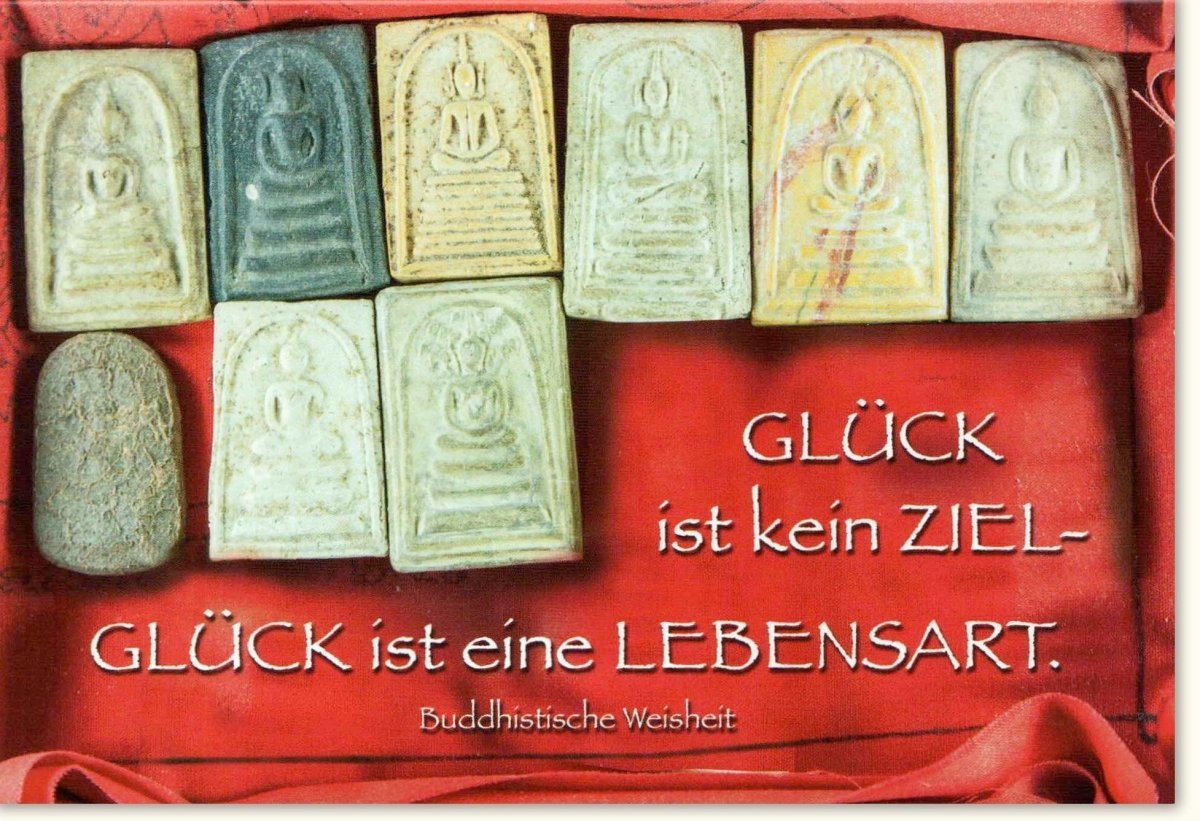 Inspirierende Grußkarte mit Buddha - Weisheit: Rote Steine, Positive Lebensart & Zielsetzung, Motivationsgeschenk für jeden Anlass