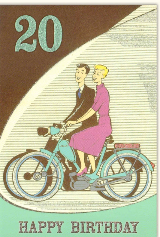 Jubiläumskarte 20 Jahre - Vintage Fahrrad Motiv, Retro Glückwünsche für Mann & Frau, Feier der gemeinsamen Reise