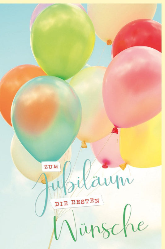 Jubiläumskarte für Erwachsene & Unternehmen - Festliche Glückwünsche mit bunten Luftballons, Ideal für Jahrestag & Feierlichkeiten