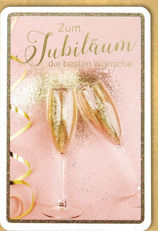 Jubiläumskarte "Goldene Feier" - Exquisite Karte mit Sektgläsern, Premium Design für besondere Anlässe
