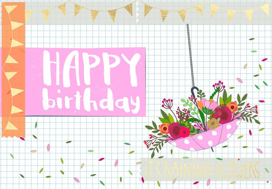 Jubiläumskarte mit Farbenfrohem Blumenregen und Festlicher Girlande, Kreative Glückwünsche & Dekoratives Design - Postkarten - Sprüche