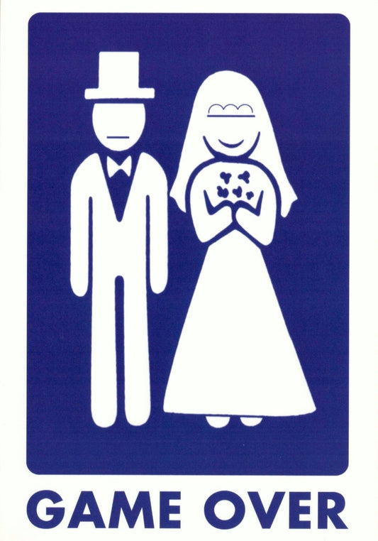 Junggesellenabschiedskarte "Game Over" – Humorvolles Geschenk für Gamer - Paare, Minimalistisch - Moderner Stil, Spaß für Braut & Bräutigam