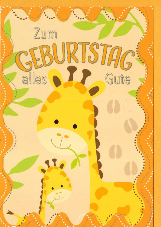 Kindergeburtstagskarte - Fröhliche Giraffe, Buntes Tiermotiv mit Cartoon Illustration