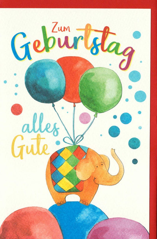 Kindergeburtstagskarte - Fröhlicher Elefant mit Ballons, Spaßige Glückwünsche für Kinderparty