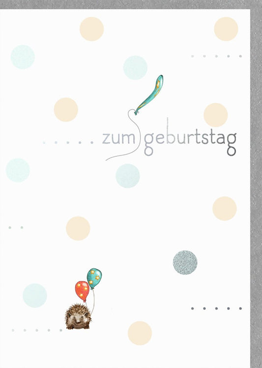 Kindergeburtstagskarte: Fröhlicher Igel mit Ballons - Bunte Illustration zur Feier