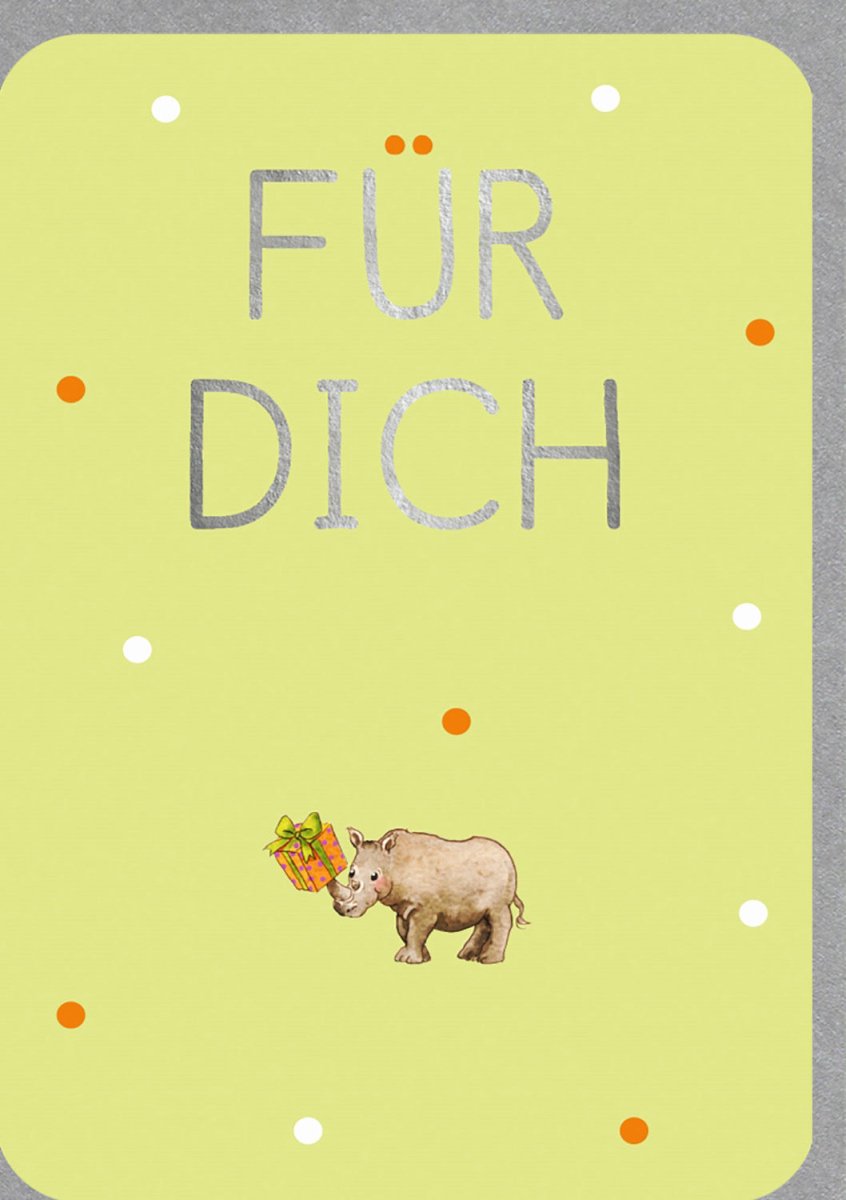 Kindergeburtstagskarte: Fröhliches Nashorn mit Punkten, Grüne Glückwunschkarte "Für Dich" - Ideal für Kinderfeste und Gratulationen