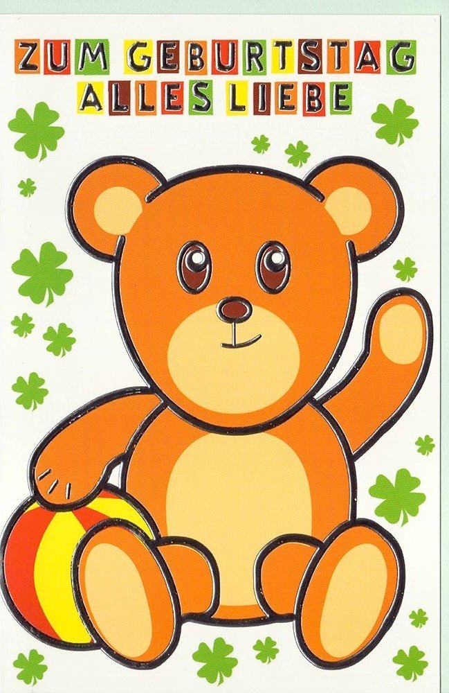 Kindergeburtstagskarte mit Bär und Ball – Fröhliches Design für kleine Geburtstagskinder