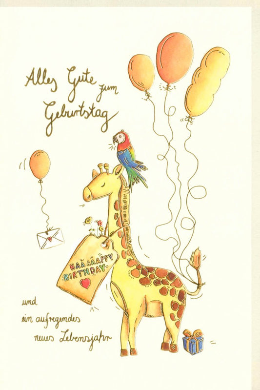 Kindergeburtstagskarte mit Giraffe & Papagei - Bunte Einladung für fröhliche Party, Geburtstagskarten für Kinder