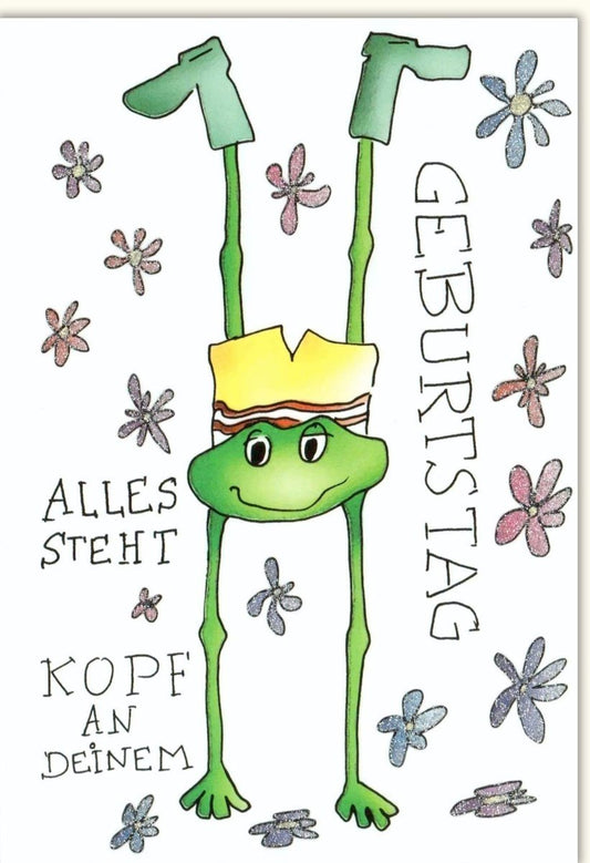 Kindergeburtstagskarte - Witzige Comic Frosch Glückwunschkarte mit Umdreh - Spaß für Party & Feier