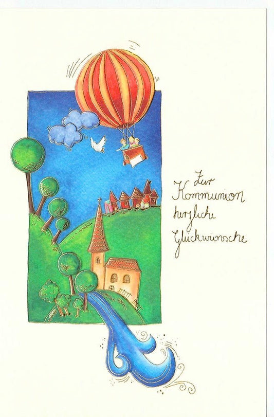 Kommunion Glückwunschkarte mit Ballonmotiv auf Premiumpapier