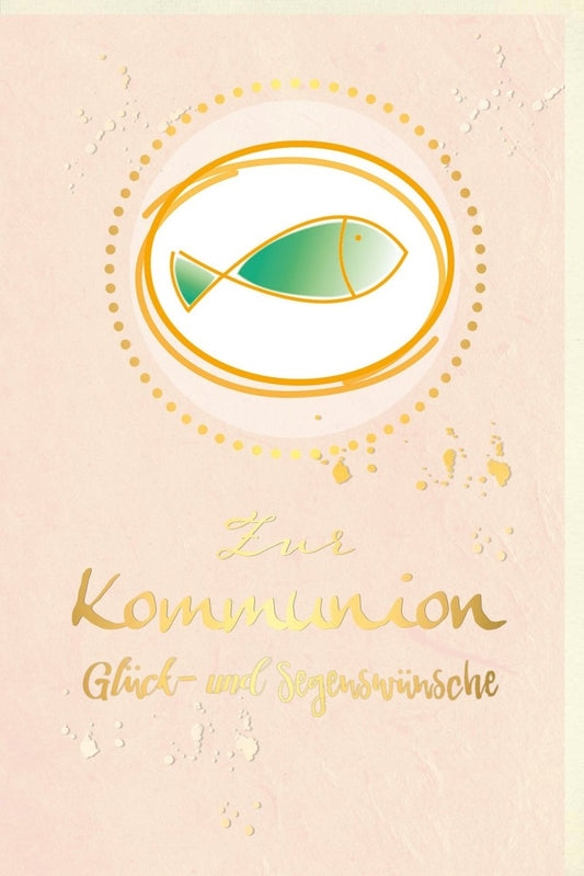 Kommunion Glückwunschkarte mit Fischsymbol – Segenswünsche zur Feier, Religiöse Grußkarte für Kinder & Familie, Kirchliche Traditionen feiern
