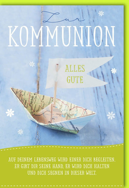 Kommunionkarte mit Papierboot - Design - Ein Segen für den Lebensweg, Christliche Karte für Kinder und Familie