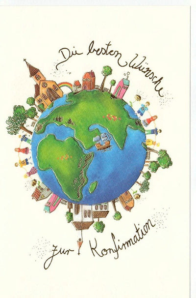 Konfirmationskarte mit Erde-Motiv und Kirchenlandschaft