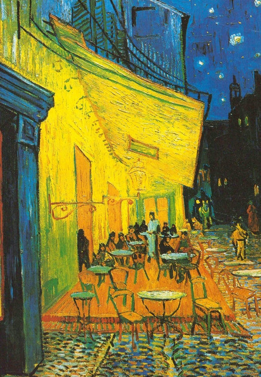 Kunst - Postkarte - Van Gogh "Nachtcafé" in Gelb & Blau, Vintage Wandkunst für Sammler & Geschenk, Sammelobjekt aus Kunstgeschichte, Blankopostkarten