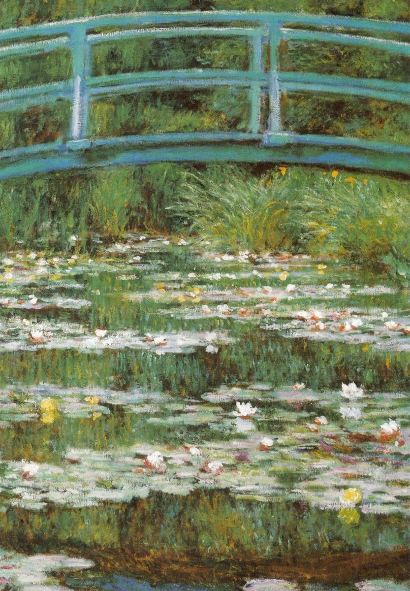 Kunstpostkarte – Claude Monet 'Seerosenteich mit Brücke', Giverny, Naturmotiv in Grüntönen für Sammler & Kunstliebhaber, Blankopostkarten