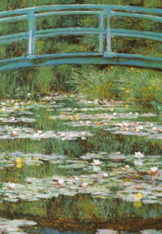Kunstpostkarte – Claude Monet 'Seerosenteich mit Brücke', Giverny, Naturmotiv in Grüntönen für Sammler & Kunstliebhaber, Blankopostkarten