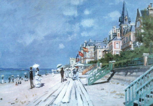 Kunstpostkarte: Claude Monet "Strand von Trouville" - Elegante Blanko - Grußkarte für Kunstliebhaber, ideales Geschenk oder Sammlerstück, Meeresküste Motiv