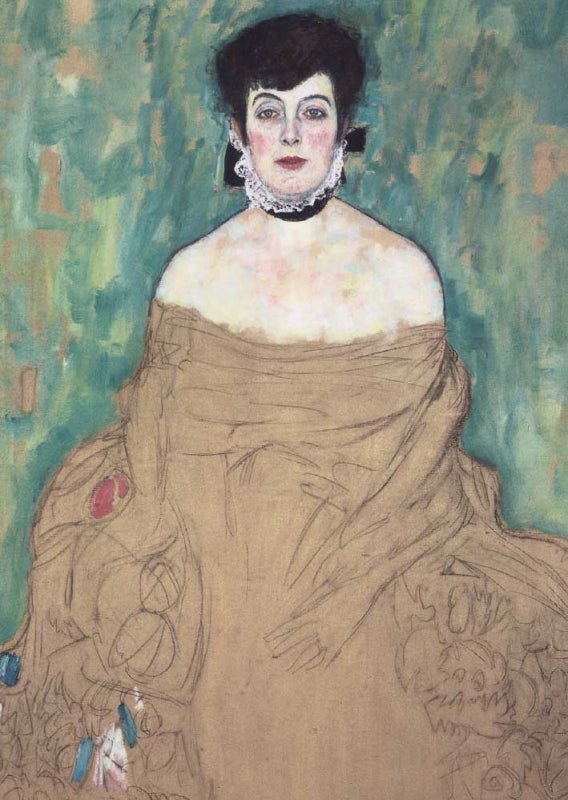 Kunstpostkarte - Elegantes Frauenporträt, Vintage Reproduktion in Grün mit Gold - und Schmuckdetails