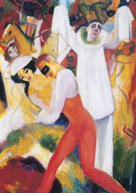 Kunstpostkarte Expressionismus - August Macke 'Pierrot und Tänzerpaar', Farbenfrohe Reproduktion, Vintage Sammler Deko