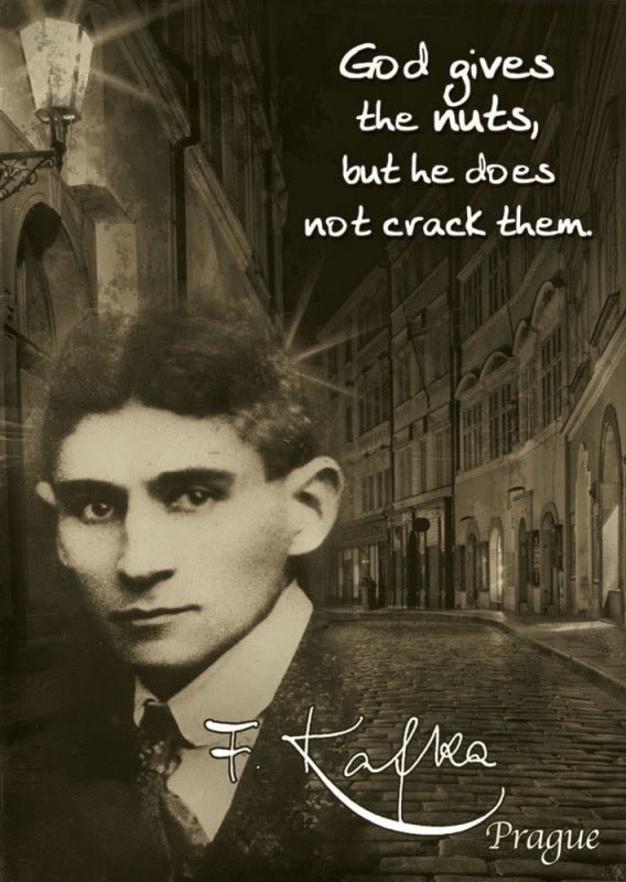 Kunstpostkarte: Franz Kafka Zitat "God gives the nuts" – Inspirierende Kunst für Sammler