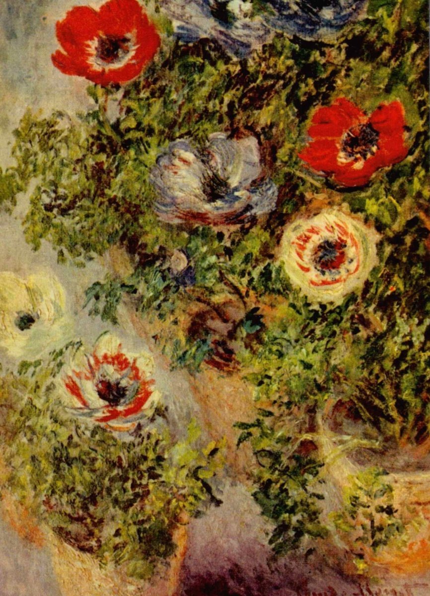 Kunstpostkarte für Kunstliebhaber - Claude Monet: Anemonen in Vase