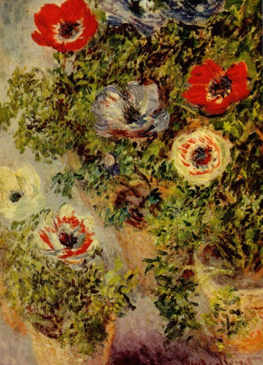 Kunstpostkarte für Kunstliebhaber - Claude Monet: Anemonen in Vase