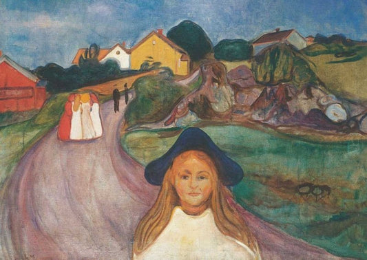 Kunstpostkarte für Kunstliebhaber - Edvard Munchs "Straße in Asgardstrand" von 1901