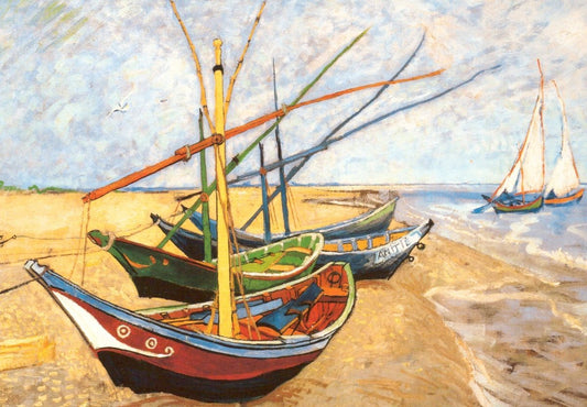 Kunstpostkarte für Kunstliebhaber - Van Gogh "Fischerboote am Strand", Impressionismus, Blanko Postkarte, Meer und Küste.