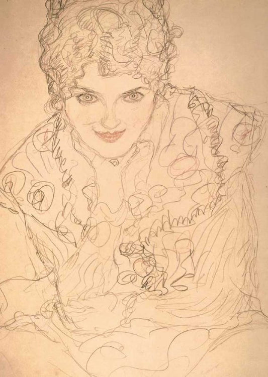 Kunstpostkarte: Gustav Klimts Mädchenbildnis mit aufgestützten Knien – Ein Meisterwerk der Kunstpostkarten