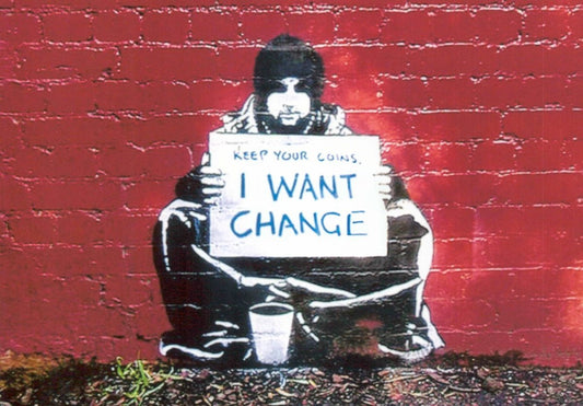 Kunstpostkarte im Banksy - Stil: Urban Art mit politischer Botschaft und gesellschaftskritischem Graffiti für Sammler und Kunstliebhaber.