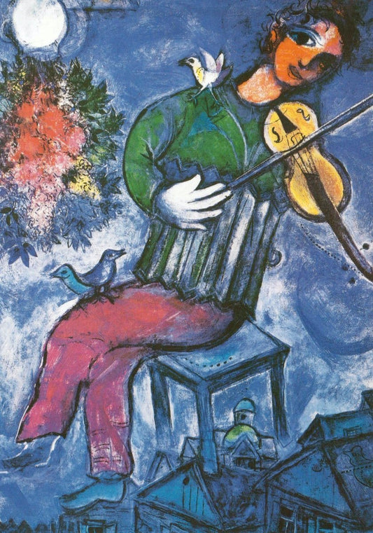Kunstpostkarte - Marc Chagall "Blauer Geiger" für Sammler & Kunstliebhaber, Expressionismus & Surrealismus, Musikmotiv
