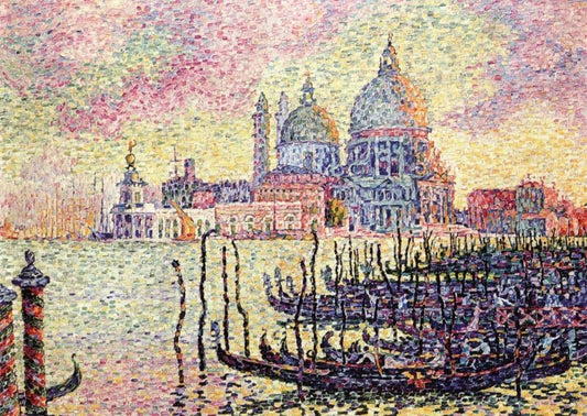 Kunstpostkarte: Paul Signac's Grand Canal Venedig - Farbenfrohes Pointillismus - Meisterwerk bei Sonnenuntergang, Kunstpostkarten