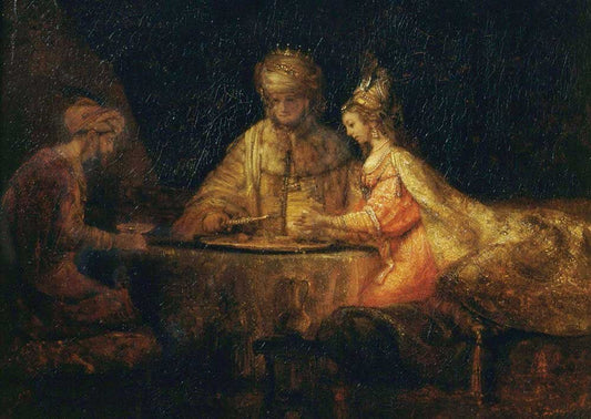 Kunstpostkarte - Rembrandt von Rijn: Ahasuerus, Haman und Esther Meisterwerk