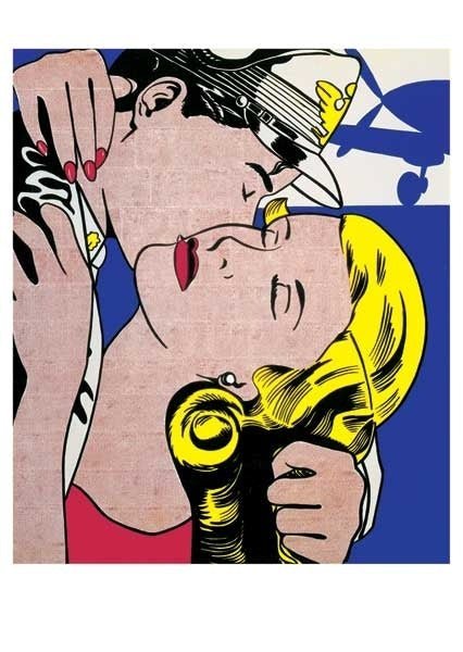 Kunstpostkarte - Roy Lichtenstein's The Kiss für Kunstliebhaber