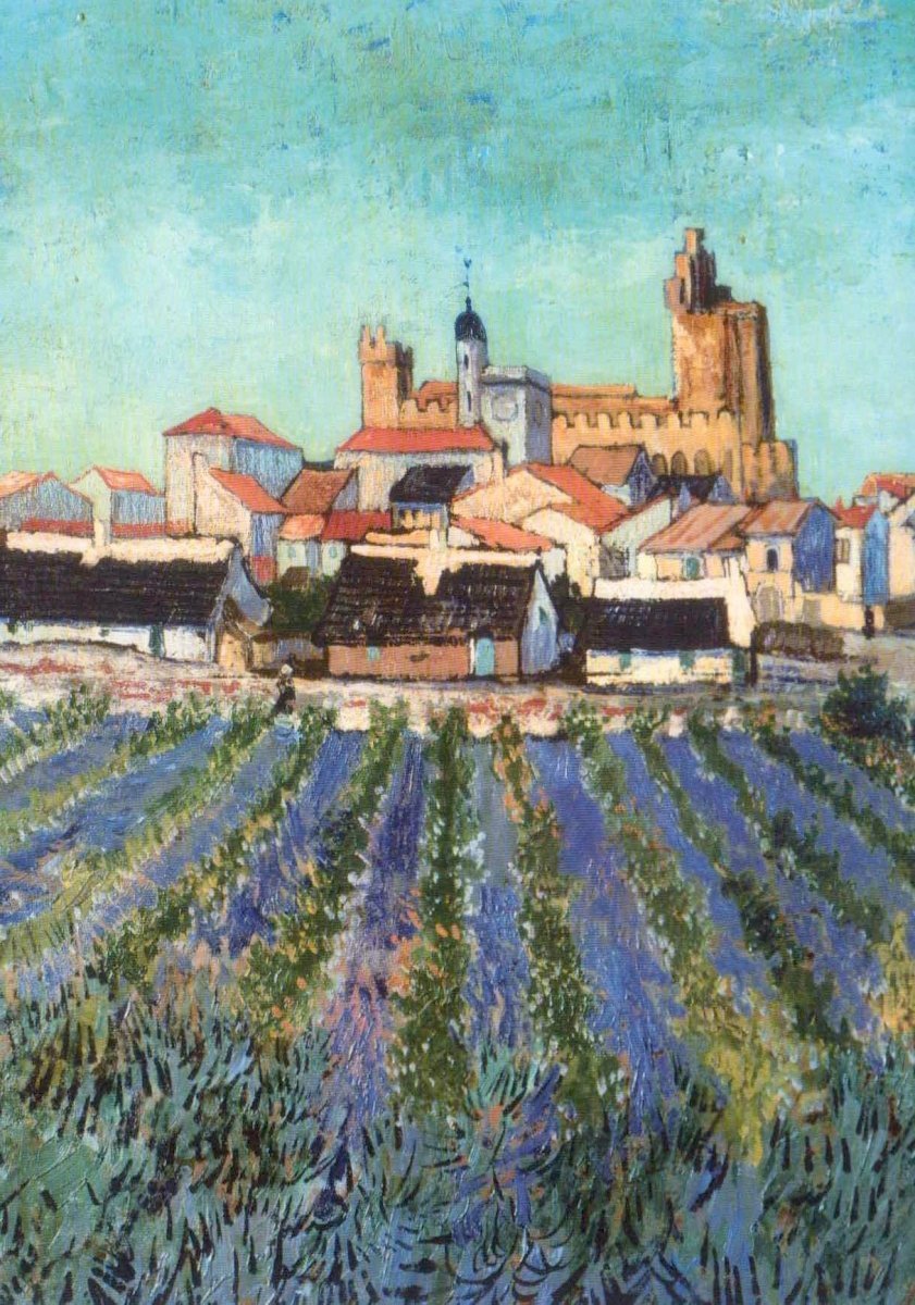 Kunstpostkarte Vincent van Gogh - "Blick auf Saintes - Maries" - Farbenfrohe Landschaft, Impressionismus, Sammlerstück