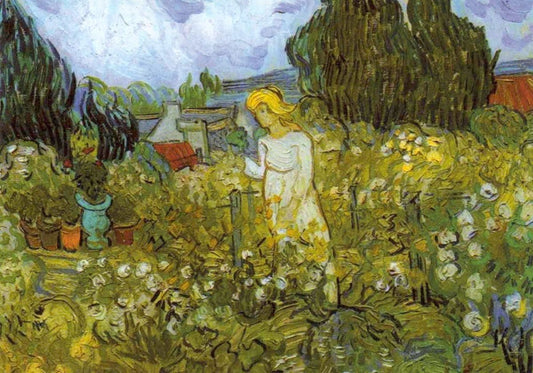Kunstpostkarte Vincent van Gogh "Frau im Garten" - Impressionismus - Blumenmotiv, Hochwertige Reproduktion für Kunstliebhaber, Blankopostkarten