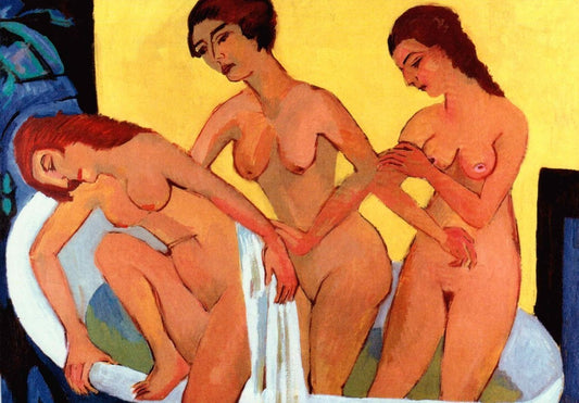 Kunstpostkarte zum Sammeln - Ernst Ludwig Kirchner: Badende Frauen, Kunstpostkarten
