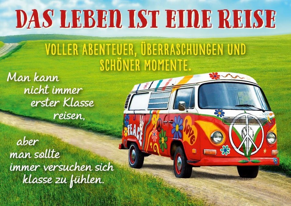Lebensweisheit Postkarte - Sinnspruch: Das Leben ist eine spannende Reise voller Abenteuer