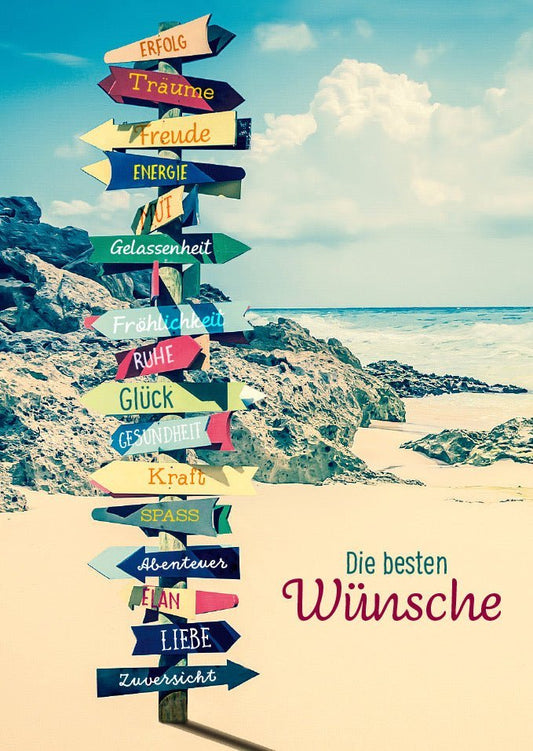 Lebensweisheit Postkarte: Wünsche für Erfolg, Träume und Mut - Inspirierende Botschaft voller Freude und Energie