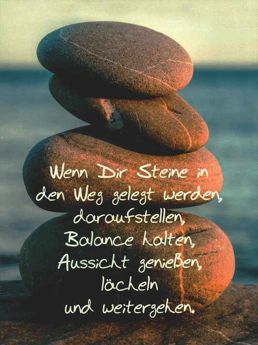 Lebensweisheiten Postkarte Balance finden Steine als Symbol für Stärke und Zuversicht inspirierende Grußkarte Motivation Alltag