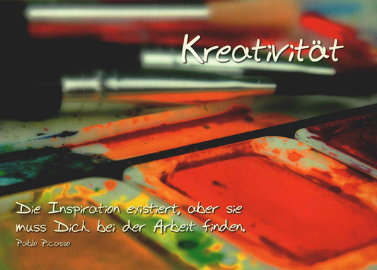 Lebensweisheiten Postkarte Kreativität mit inspirierendem Picasso Zitat farbenfrohes Künstler Motiv Motivation Grußkarte Inspiration