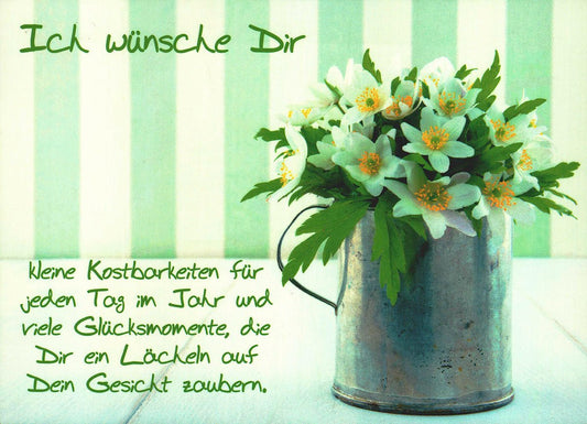 Lebensweisheiten Postkarte mit Blumenstrauß und inspirierendem Spruch – Glücksmomente verschenken, Grußkarte für jeden Tag