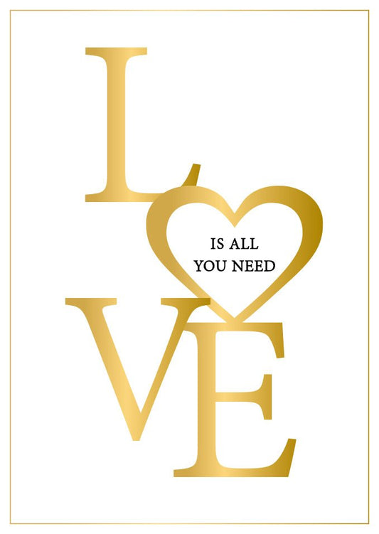 Liebeskarte goldene LOVE Buchstaben Herzmotiv moderne Postkarte Liebe minimalistisches Design für besondere Anlässe