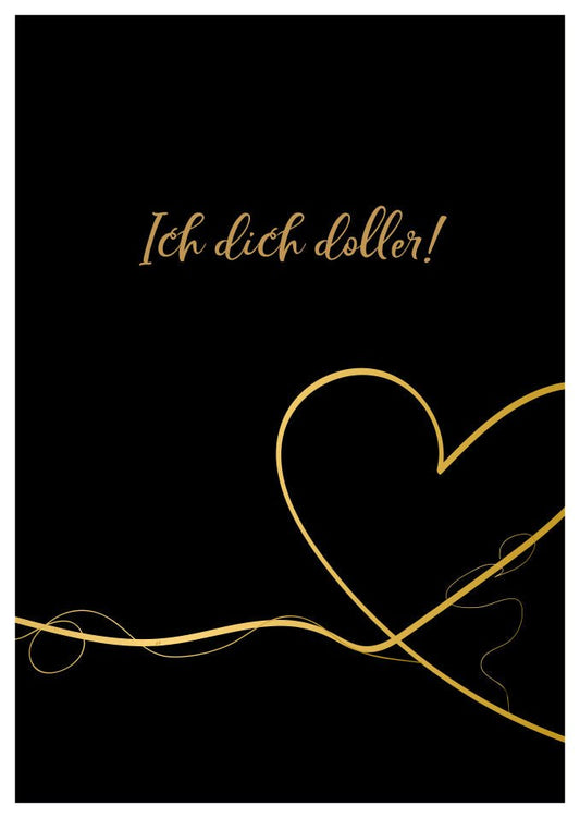 Liebeskarte Ich dich doller edle Postkarte mit goldener Herzlinie und schwarzem Hintergrund für romantische Grüße und persönliche Botschaften