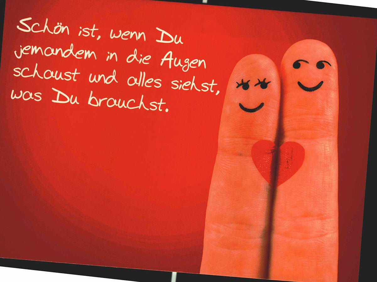 Liebeskarte zwei Finger mit Herz und Spruch auf rotem Hintergrund romantische Postkarte für Verliebte Liebe Grußkarte