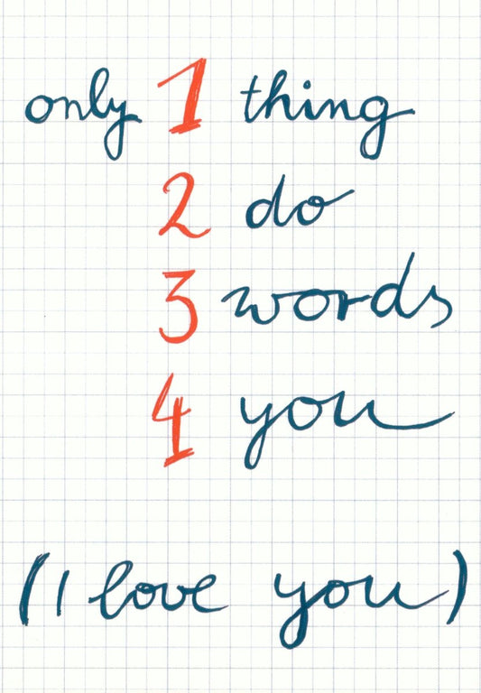 Liebespostkarte "I Love You" – Gefühlvolle Botschaft für Paare, Kalligrafie - Design auf Liniertem Papier in Weiß, Rot & Blau