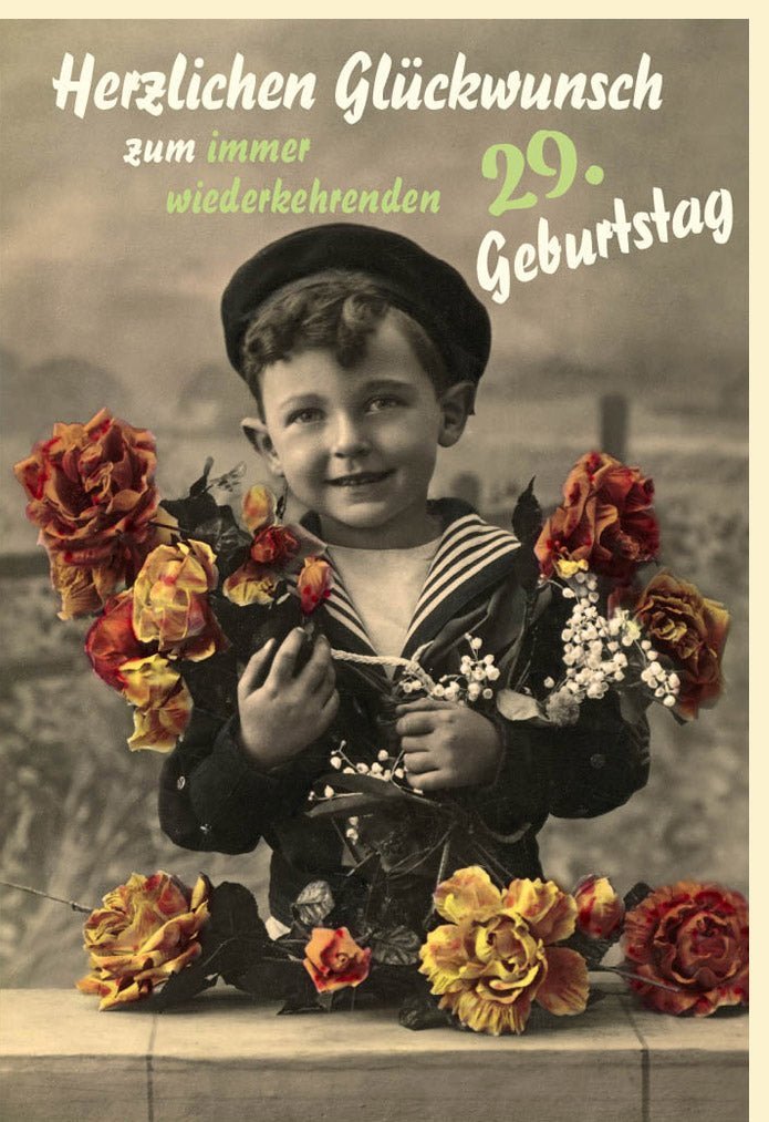 Lustige Geburtstagskarte für Frauen - Vintage Retro Design mit Blumen, Humorvolle Grüße für Freundin, Schwester & Kollegin in Sepia Braun