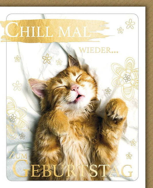 Lustige Geburtstagskarte Katze - Humorvolle Glückwünsche mit Relax - Motiv für eine spaßige Feier