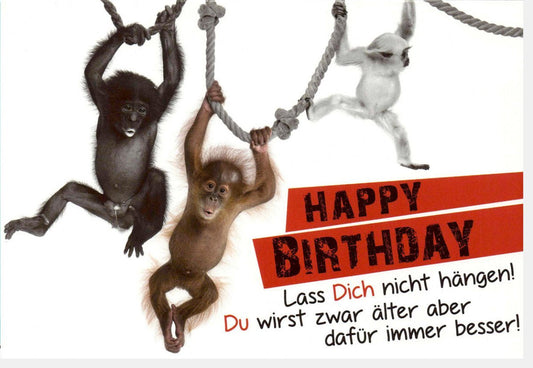 Lustige Geburtstagskarte mit Affen - Motiv - Humorvoller Spruch, Cartoonstyle, Spaß & Überraschung für unvergessliche Glückwünsche
